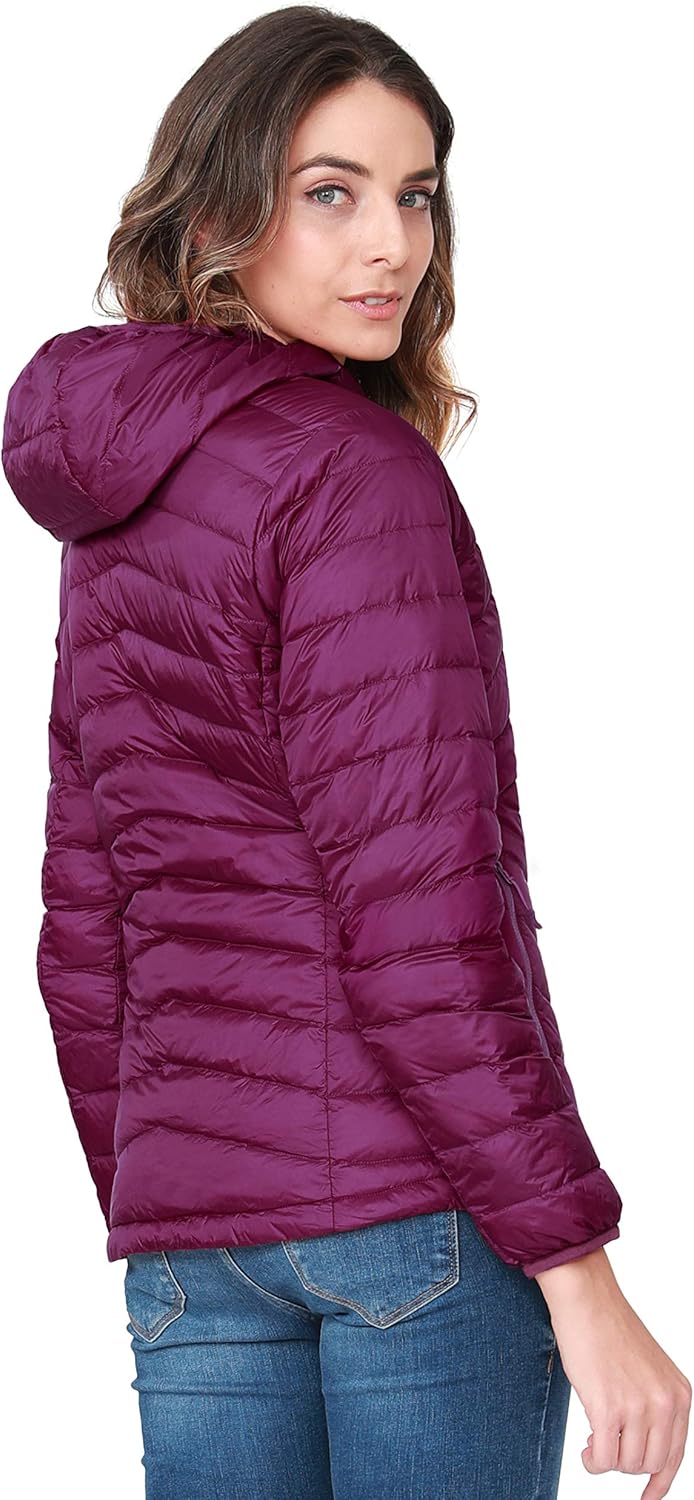 camel crown 女式轻质连帽羽绒夹克可折叠羽绒保暖外套, 紫色 -1, 大